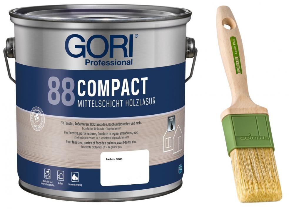 GORI 88 Compact-Lasur – Mittelschichtige Holzlasur (2,50 Liter) - Farblos + Profi Pinsel